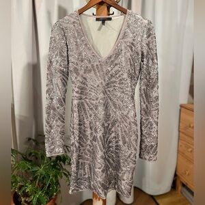 Gray Sequin Long Sleeve Dress